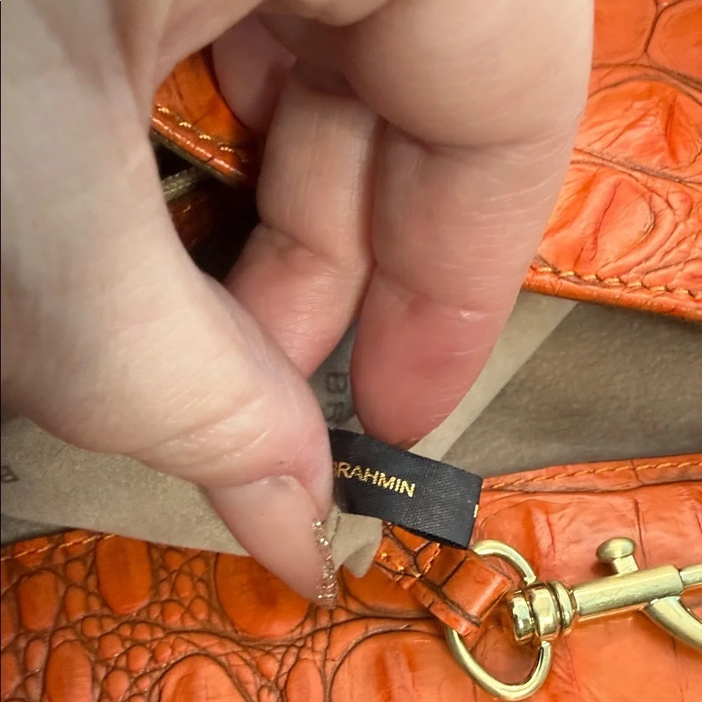 BRAHMIN JACQULINE IN ORANGE Croc embossed leather